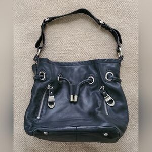 Black B. Makowsky Drawstring Bucket Shoulder Purse